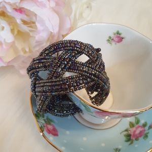 Iridescent braided bead cuff bracelet